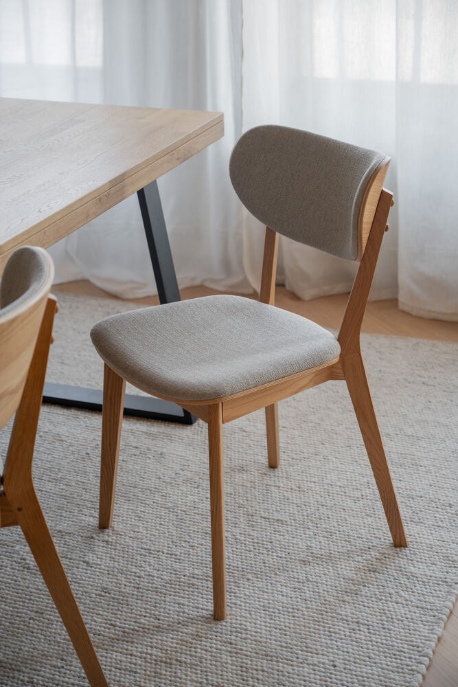 Kato stol lackad ek/grå-beige tyg 2-pack