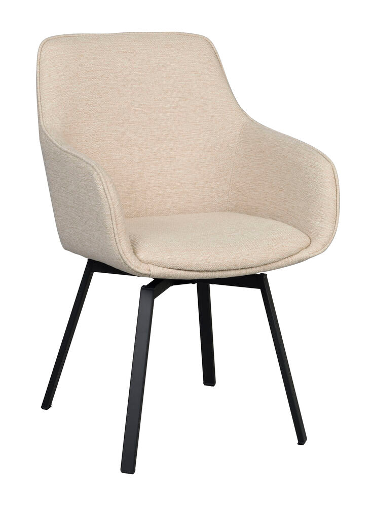 Alison karmstol ljusbeige tyg/svarta metallben snurr 2-pack