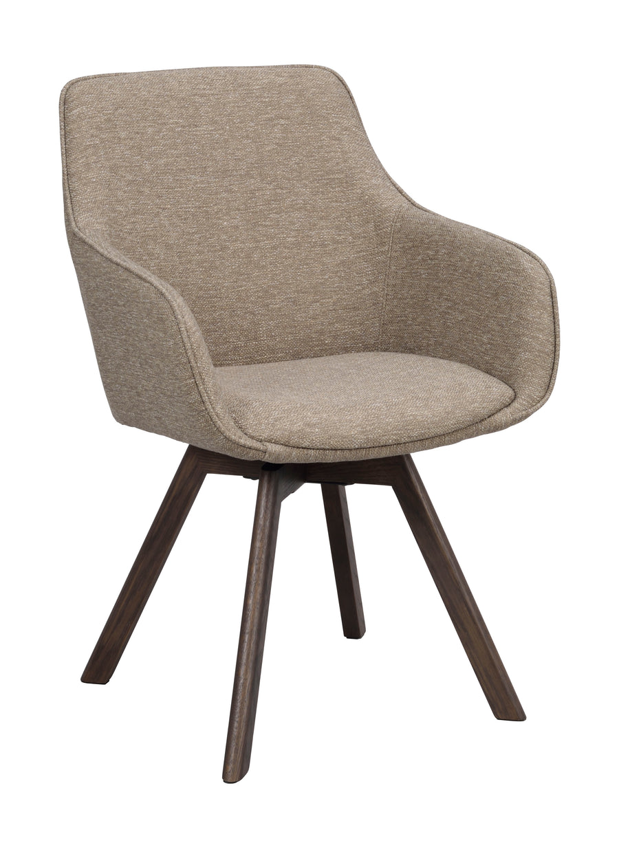 Alison karmstol mörkbeige tyg/bruna ekben snurr 2-pack