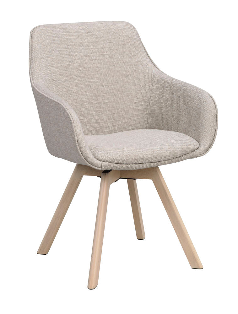 Alison karmstol beige tyg/vitpigmenterade ekben snurr 2-pack