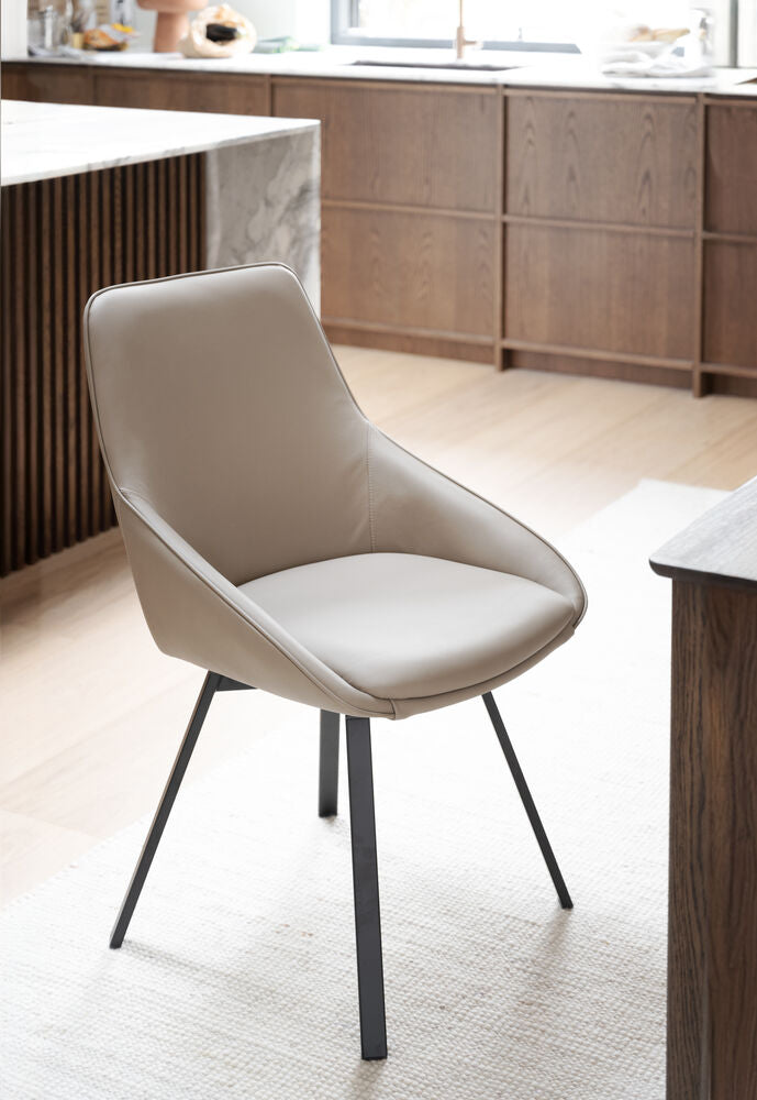 Alison stol beige läder/svarta metallben snurr 2-pack