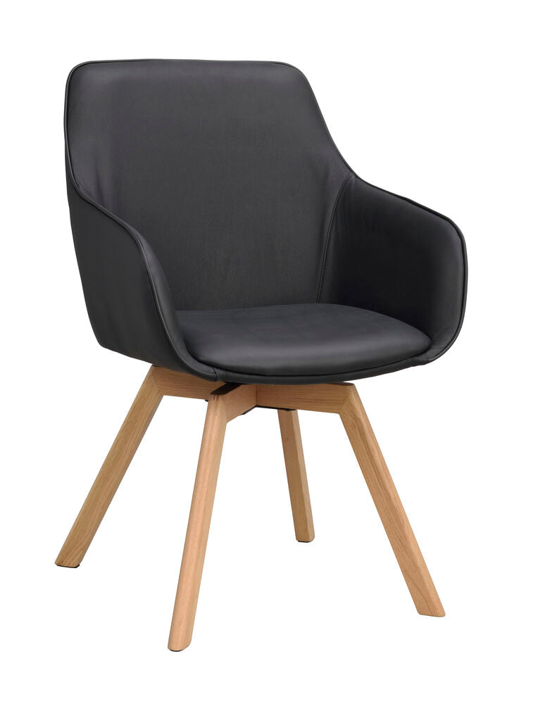 Alison karmstol svart läder/ekben snurr 2-pack