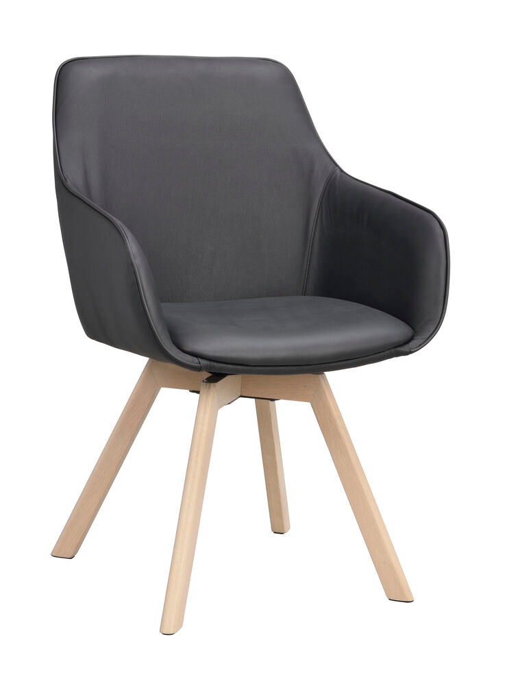 Alison karmstol svart läder/vitpigmenterade ekben snurr 2-pack