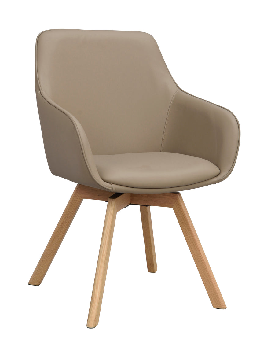 Alison karmstol beige läder/ekben snurr 2-pack