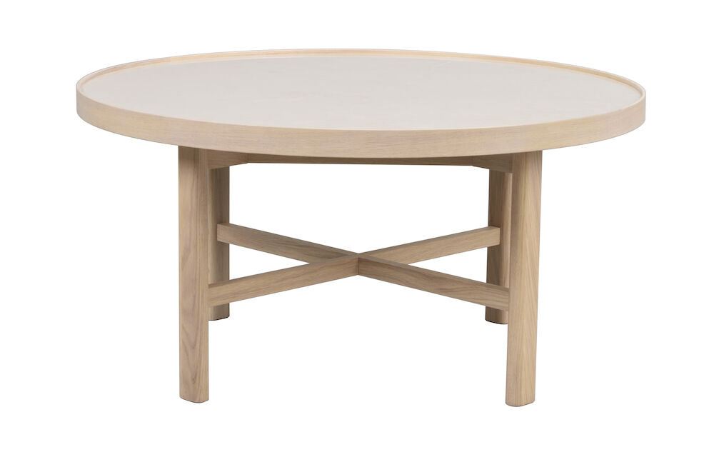 Marsden soffbord runt 90 beige keramik/vitpigmenterad ek