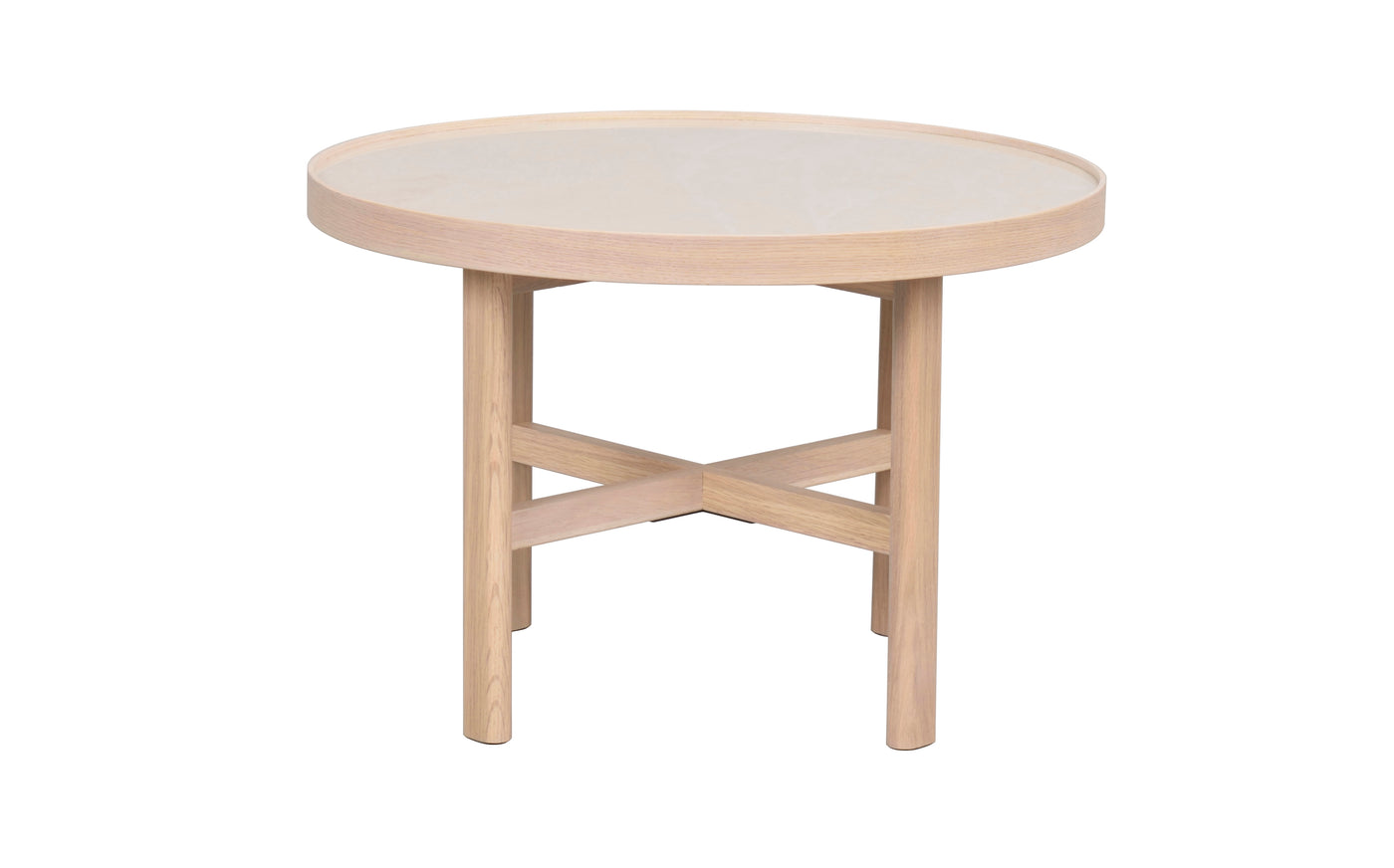 Marsden soffbord runt 60 beige keramik/vitpigmenterad ek