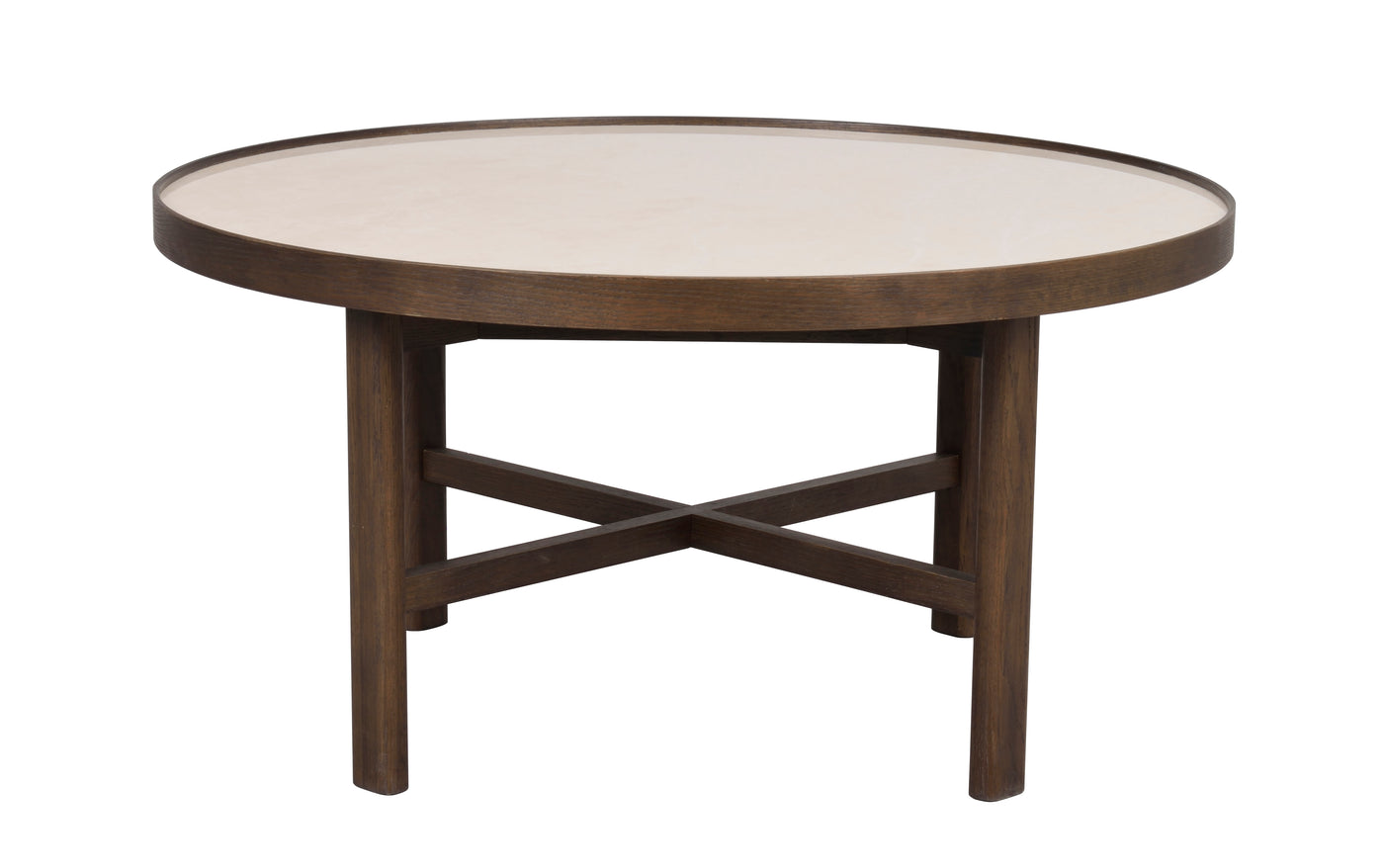 Marsden soffbord runt 90 beige keramik/brun ek
