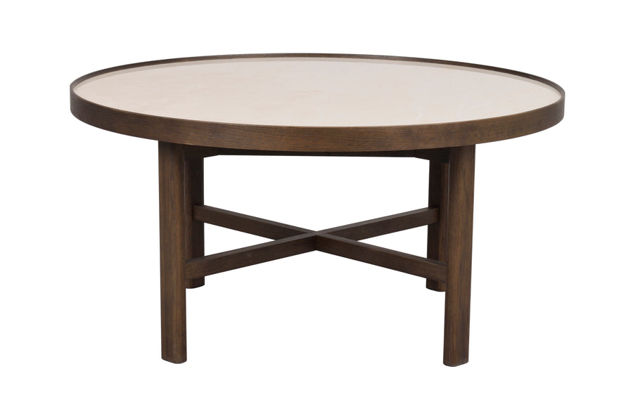 Marsden soffbord runt 90 beige keramik/brun ek