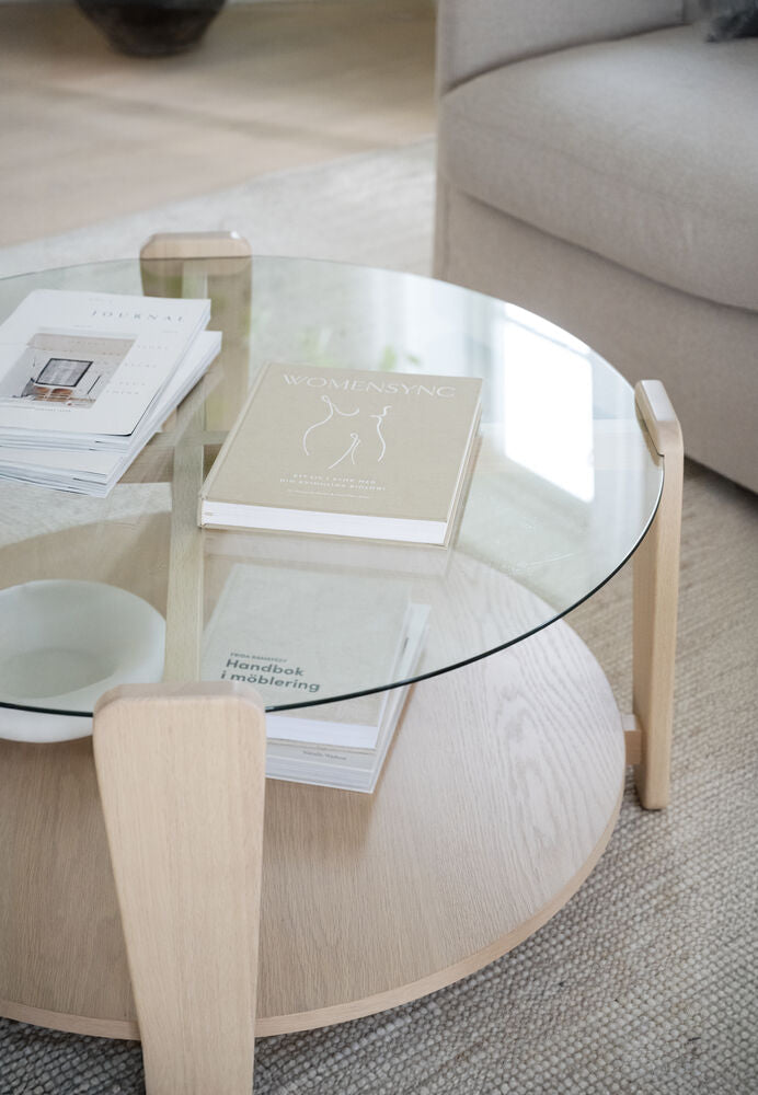 Arran soffbord Ø93 vitpigmenterad ek/glas