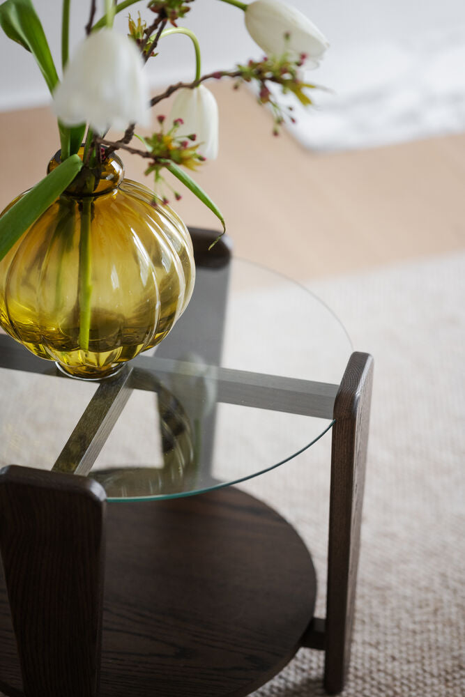 Arran soffbord Ø52 brun ek/glas