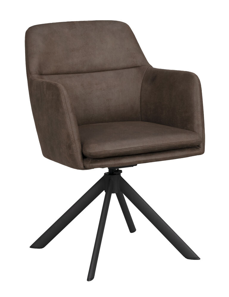 Gladstone karmstol mörkbrun läder-textil/svart metall snurr-tilt 2-pack