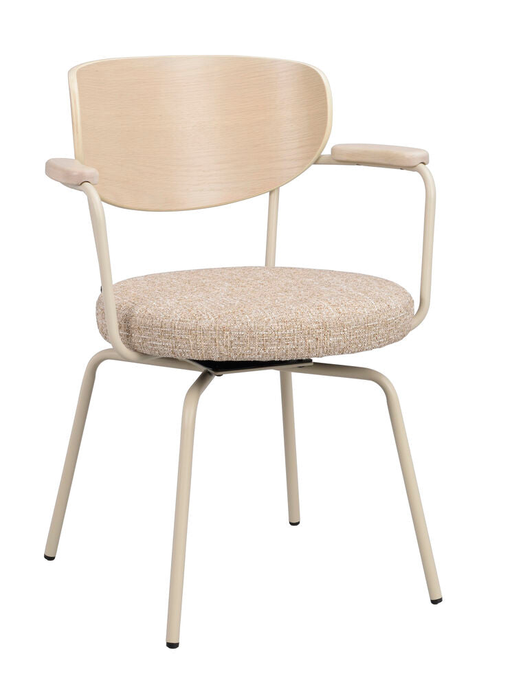 Merrick karmstol mörkbeige tyg/vitpigment ek/beige metall snurr