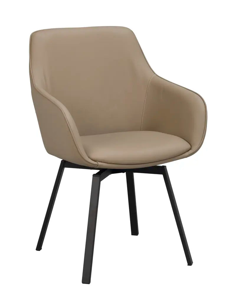 Alison karmstol beige läder/svarta metallben snurr 2-pack
