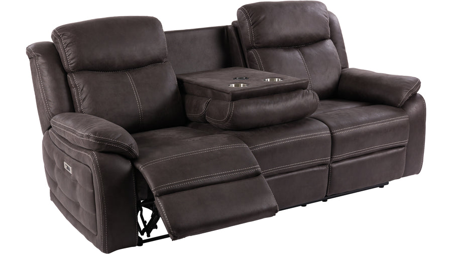 Teddy reclinersoffa 3-sits med el tyg brungrå