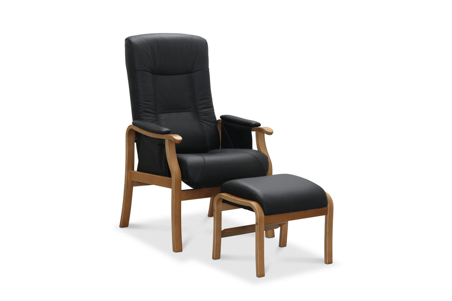 Bergen fåtölj med fotpall svart läder/PU