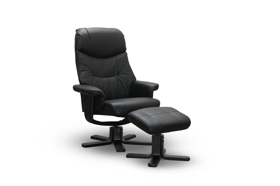 Bremen fåtölj med fotpall svart läder/PU