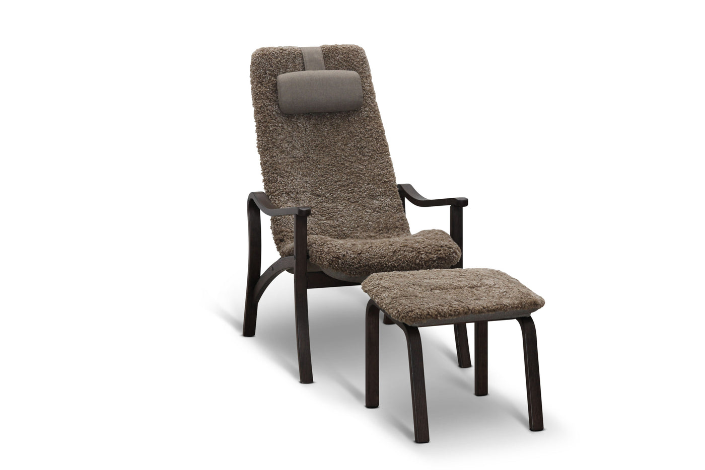 Gotland fåtölj med fotpall fårskinn beige/rökfärgad ek