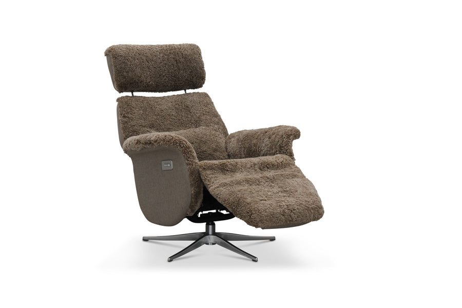 Lissabon reclinerfåtölj med elektrisk funktion beige fårskinn