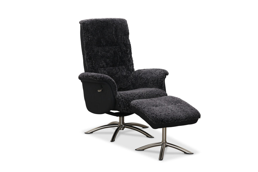 Visby fåtölj med fotpall fårskinn mörkgrå