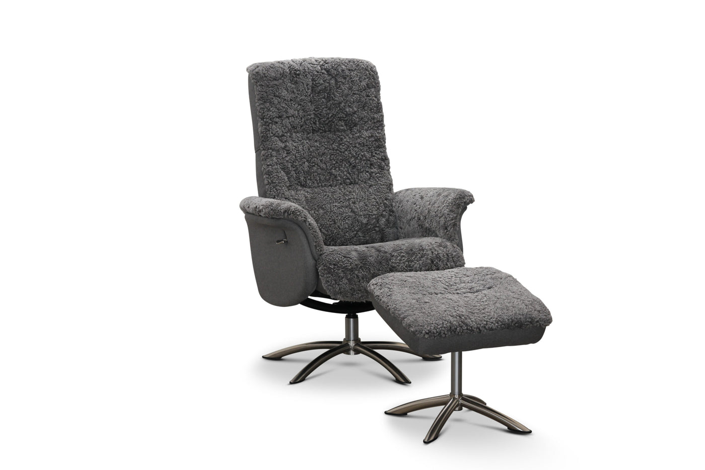 Visby fåtölj med fotpall fårskinn ljusgrå