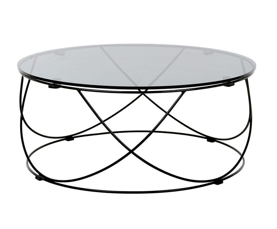 Tambour soffbord sotat glas/svart Ø85 cm