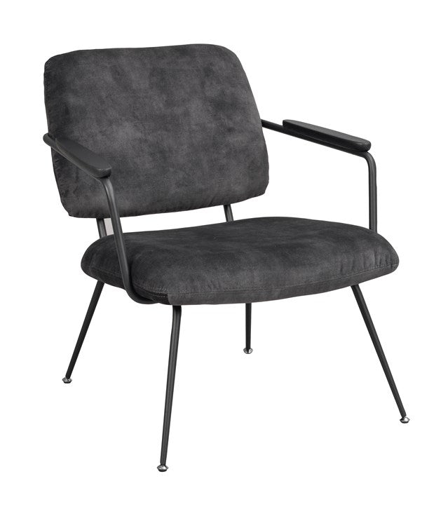 Prescott loungestol grå sammet/svart metall