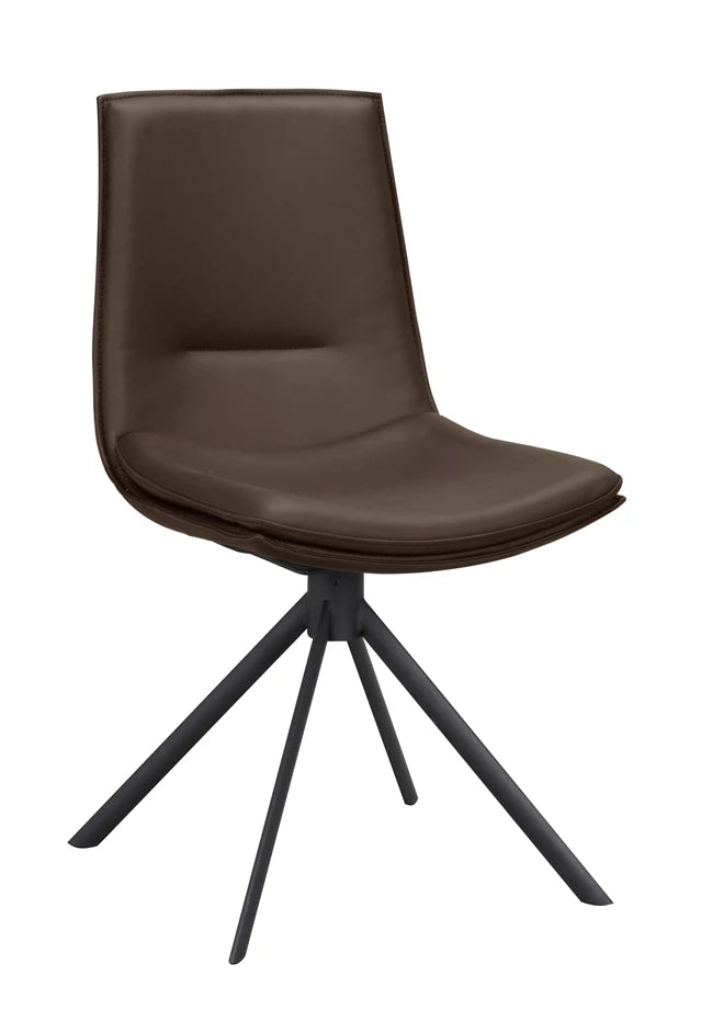 Lowell stol brunt läder/svart metall rak snurr 2-pack