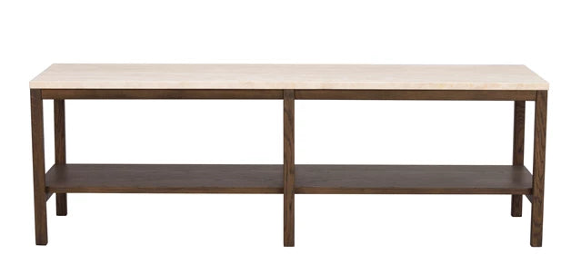 Orwel avlastningsbord 140xH45 beige travertin/brun ek