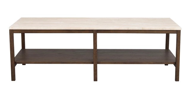 Orwel soffbord 140x60 beige travertin/brun ek