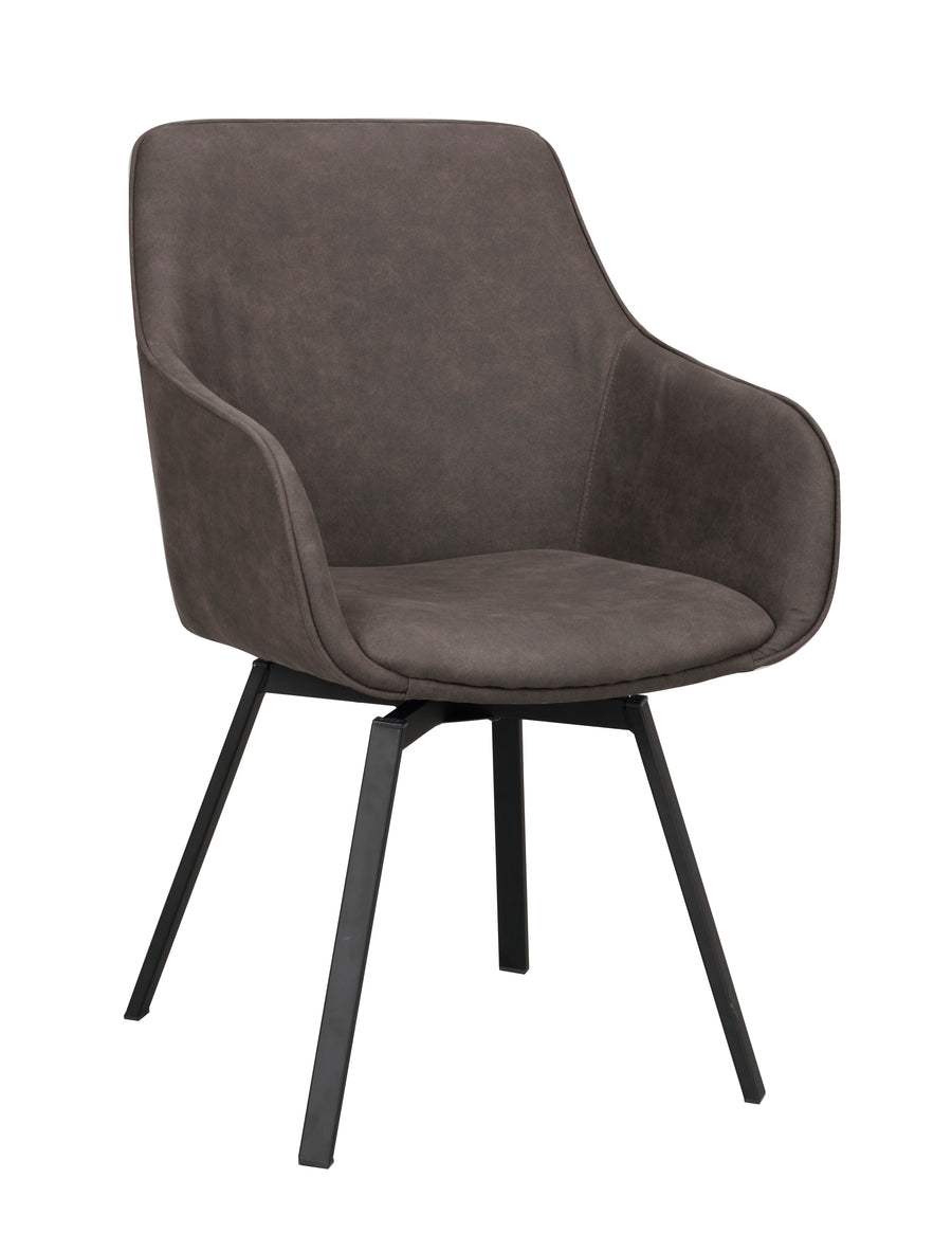 Alison karmstol mörkgrå microfiber/svarta metallben snurr 2-pack