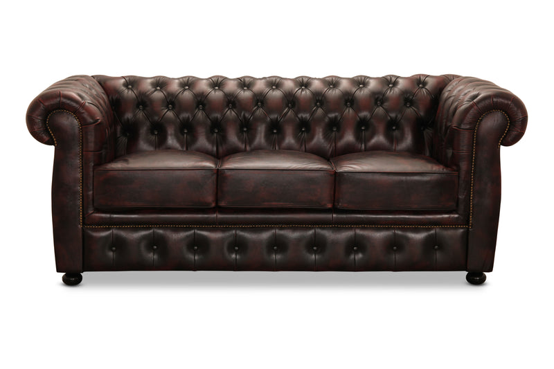 Liverpool soffa 3-sits läder oxblod
