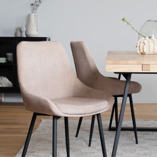 Sierra stol beige tyg/svarta metall ben 2-pack