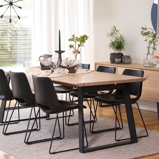 Melville matbord 210x95 vitpigment ek/svart metall