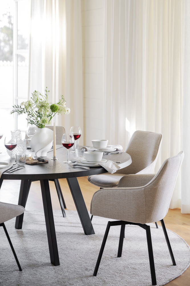 Alison karmstol ljusbeige tyg/svarta metallben snurr 2-pack