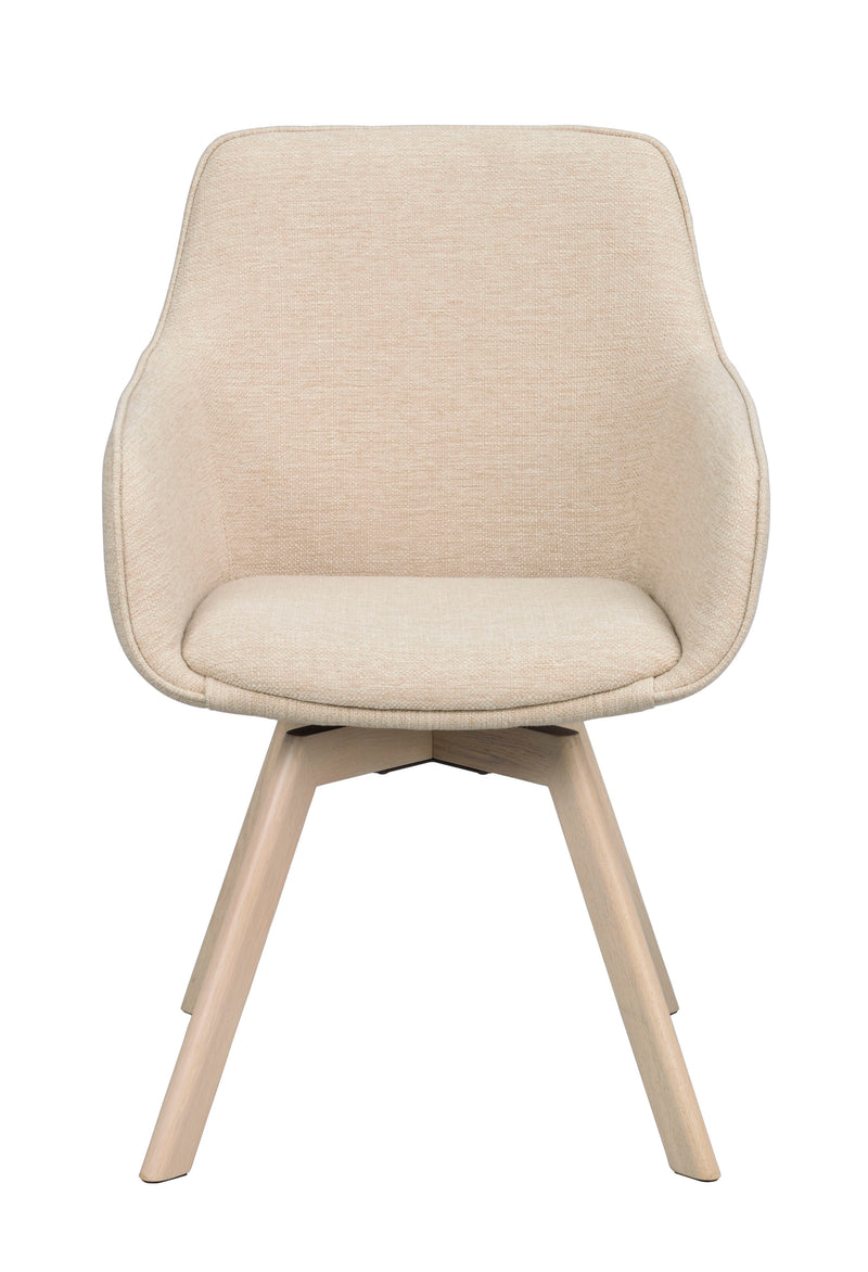 Alison karmstol ljusbeige tyg/vitpigmenterade ekben snurr 2-pack
