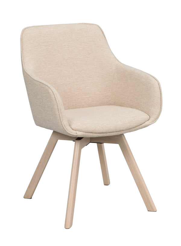 Alison karmstol ljusbeige tyg/vitpigmenterade ekben snurr 2-pack