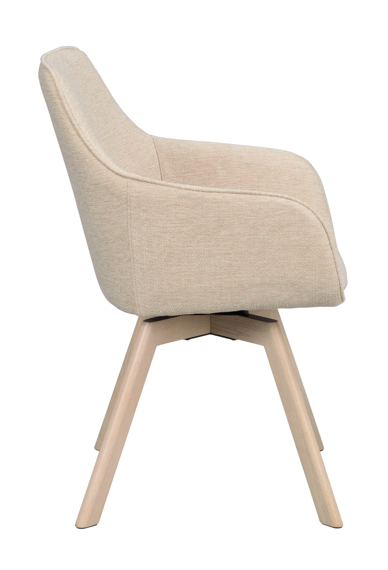 Alison karmstol ljusbeige tyg/vitpigmenterade ekben snurr 2-pack