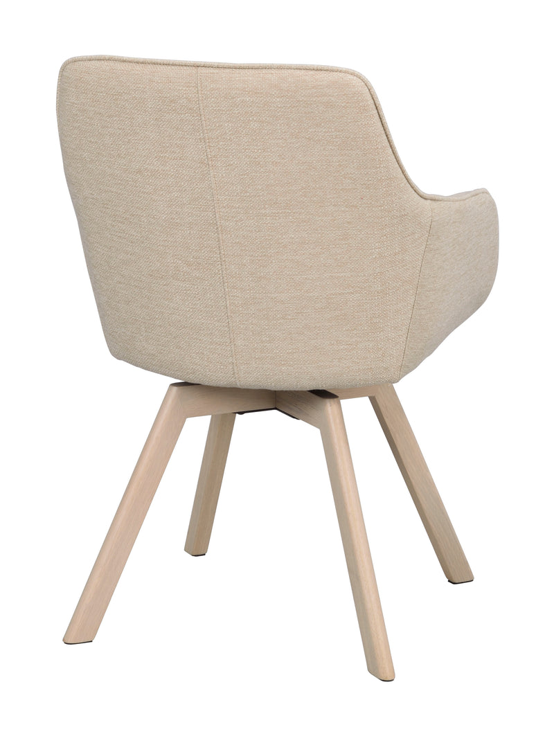 Alison karmstol ljusbeige tyg/vitpigmenterade ekben snurr 2-pack
