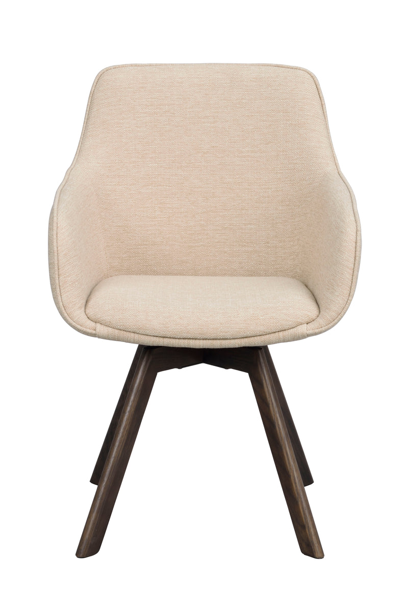 Alison karmstol ljusbeige tyg/bruna ekben snurr 2-pack
