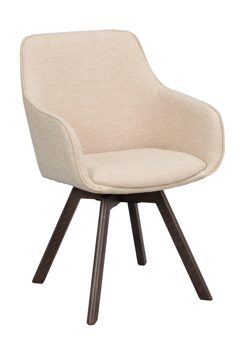 Alison karmstol ljusbeige tyg/bruna ekben snurr 2-pack