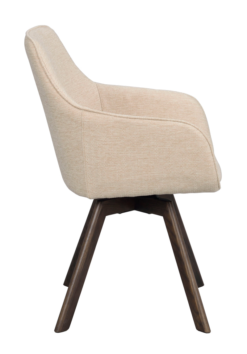 Alison karmstol ljusbeige tyg/bruna ekben snurr 2-pack