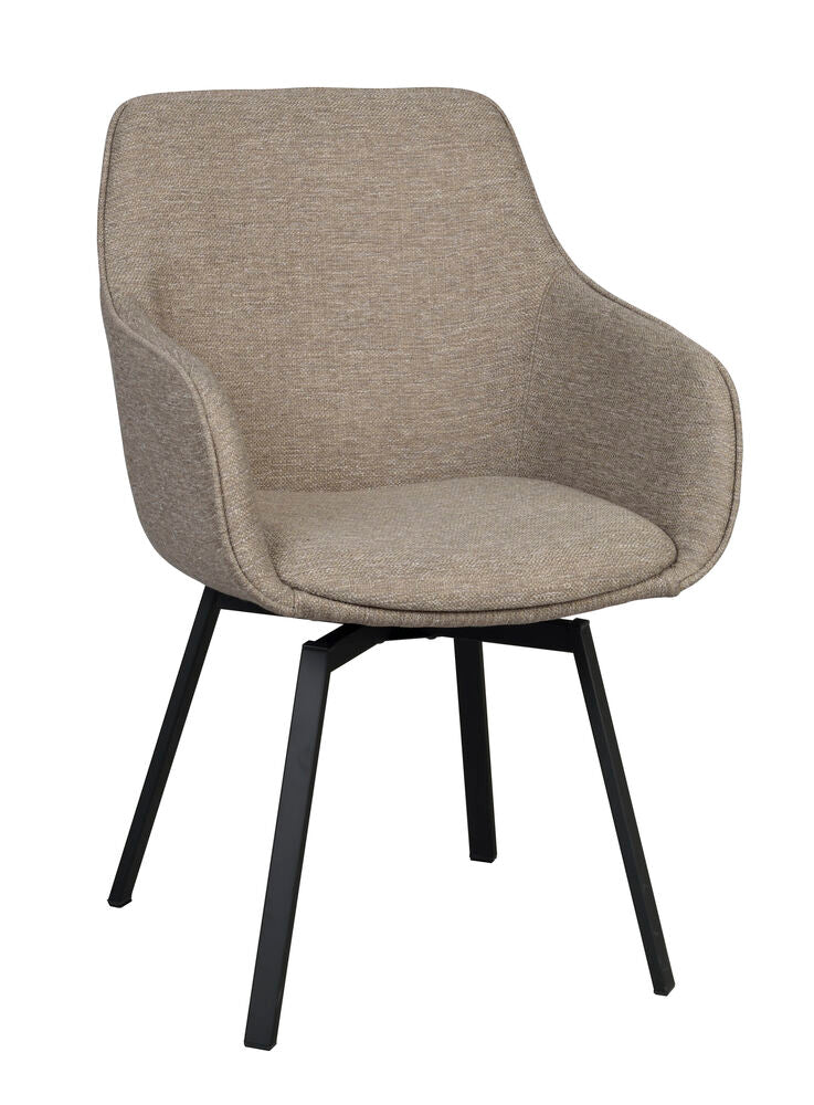 Alison karmstol mörkbeige tyg/svarta metallben snurr 2-pack