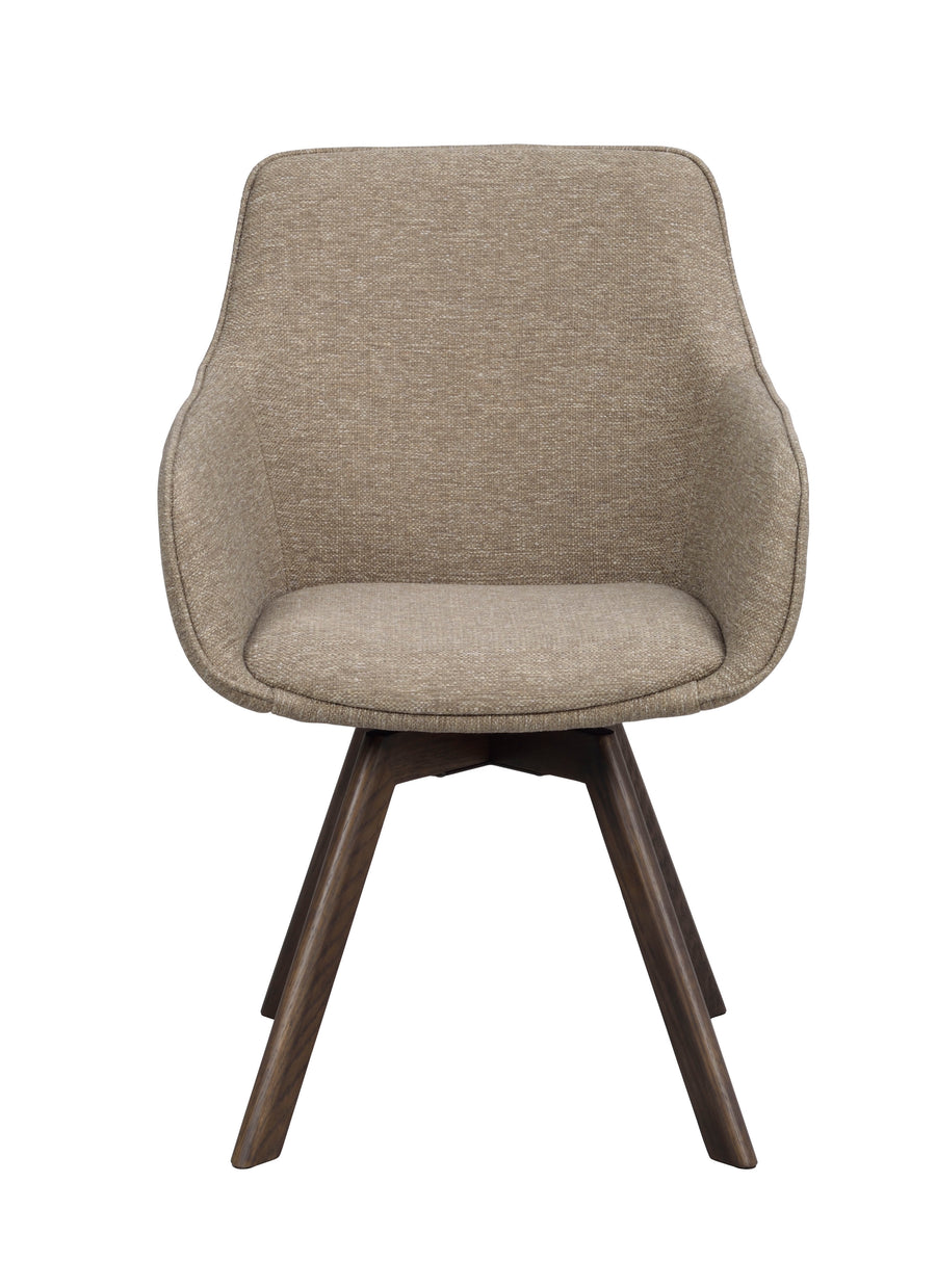 Alison karmstol mörkbeige tyg/bruna ekben snurr 2-pack