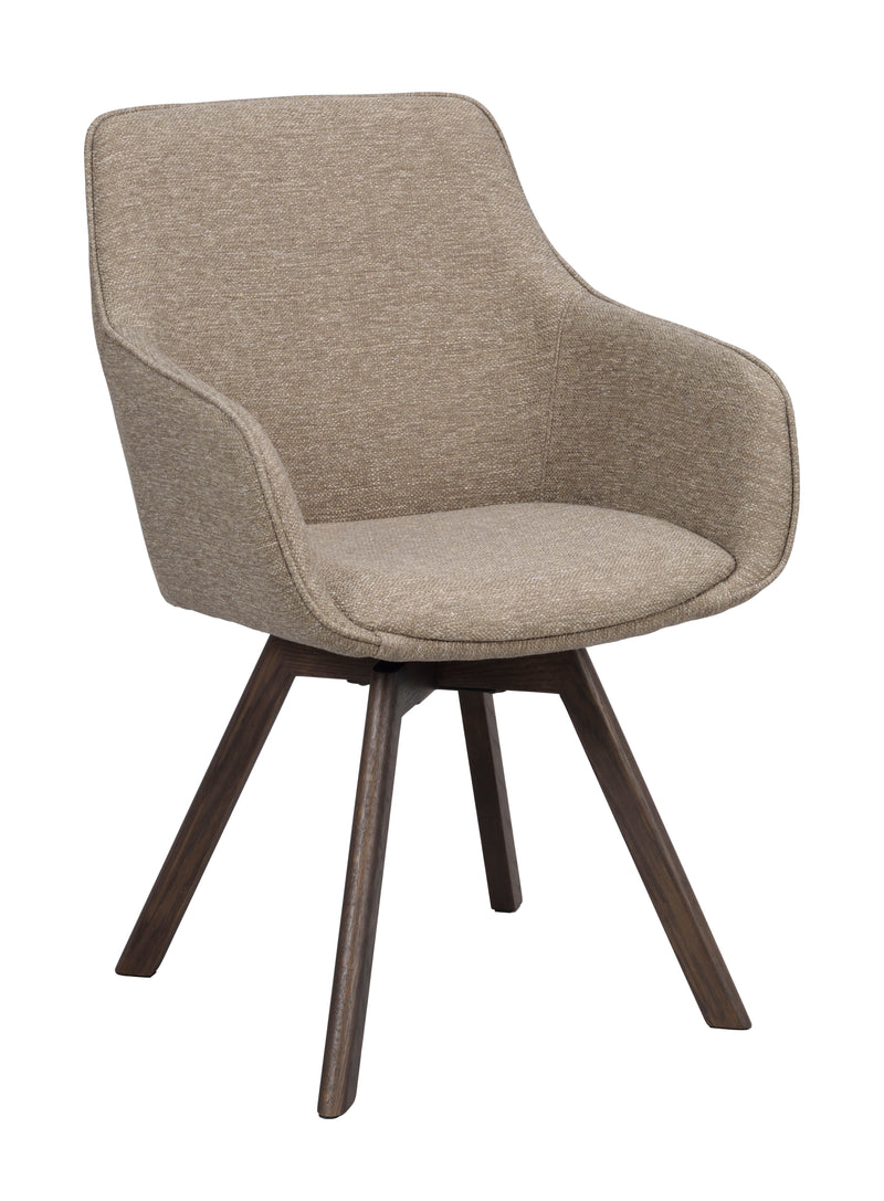 Alison karmstol mörkbeige tyg/bruna ekben snurr 2-pack