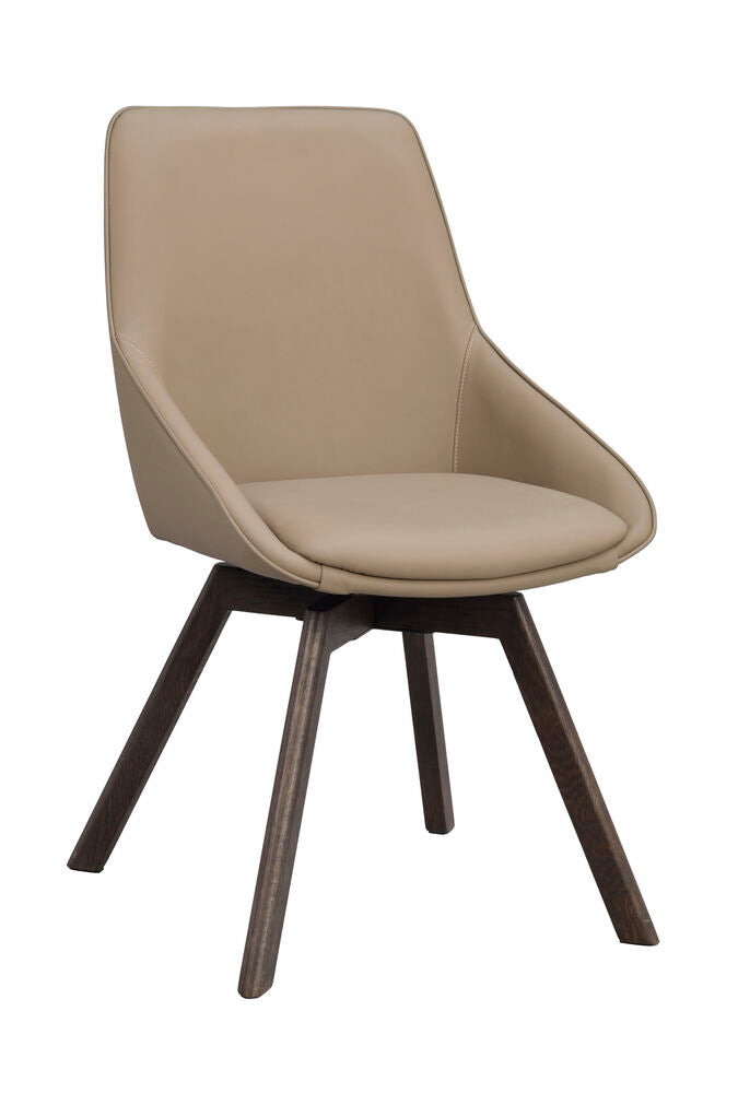 Alison stol beige läder/bruna ekben snurr 2-pack
