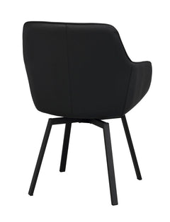 Alison karmstol svart läder/svarta metallben snurr 2-pack