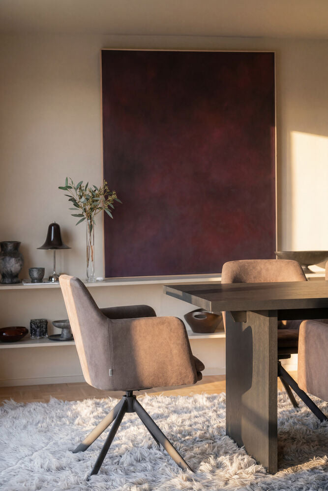 Gladstone karmstol mörkbrun läder-textil/svart metall snurr-tilt 2-pack