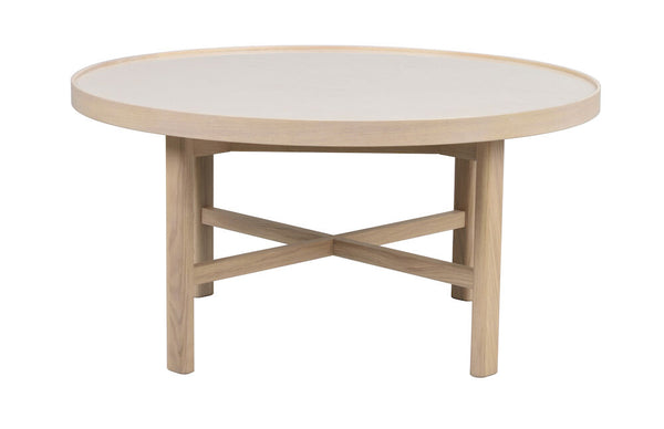 Marsden soffbord runt 90 beige keramik/vitpigmenterad ek