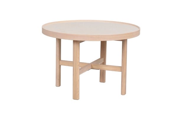 Marsden soffbord runt 60 beige keramik/vitpigmenterad ek