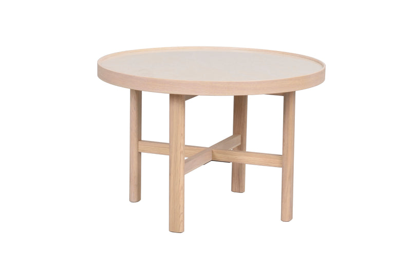 Marsden soffbord runt 60 beige keramik/vitpigmenterad ek